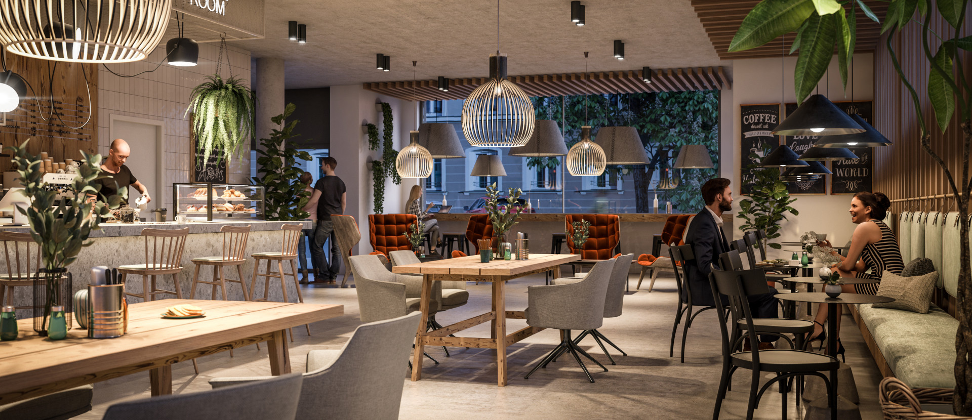 Visualisierung eines modernen Cafés