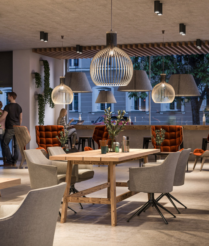 Visualisierung eines modernen Cafés